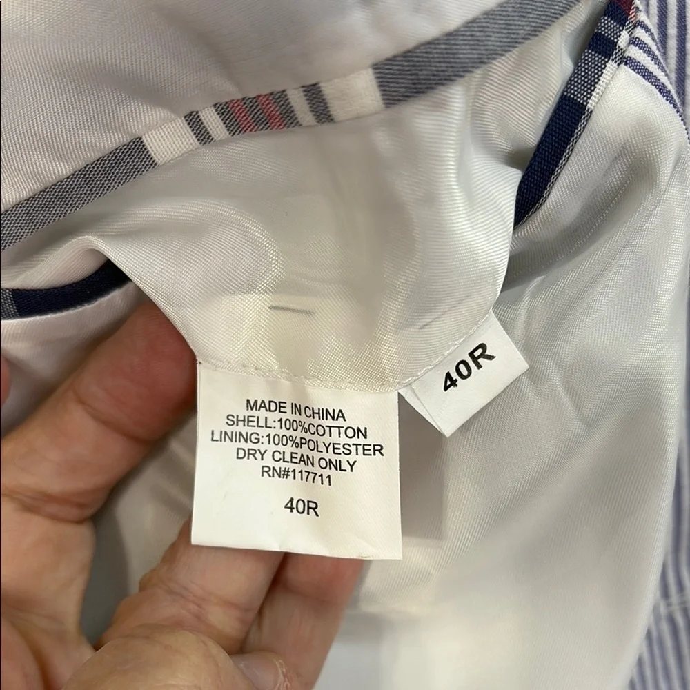 🏕️Alan Flusser White and Blue seersucker Sport Coat Blazer
